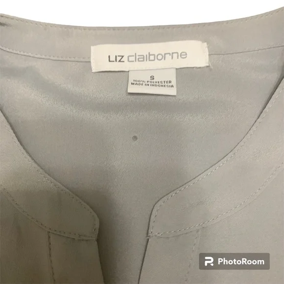 Liz Claiborne Silver Long Sleeve Dressy Rhinestone Button Up Blouse Ladies Sz S - Picture 3 of 10